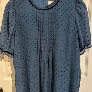 LOFT Blue and Black Dotted Blouse